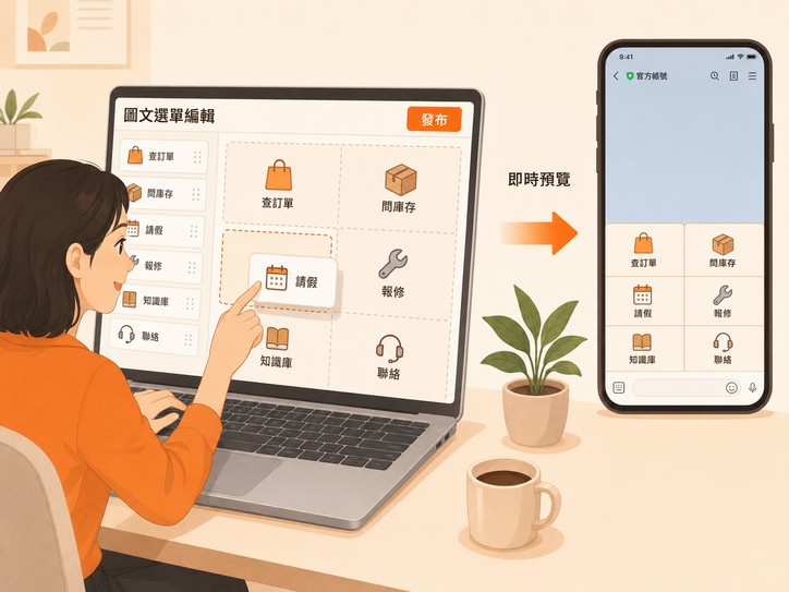後台編輯 LINE 圖文選單與卡片示意